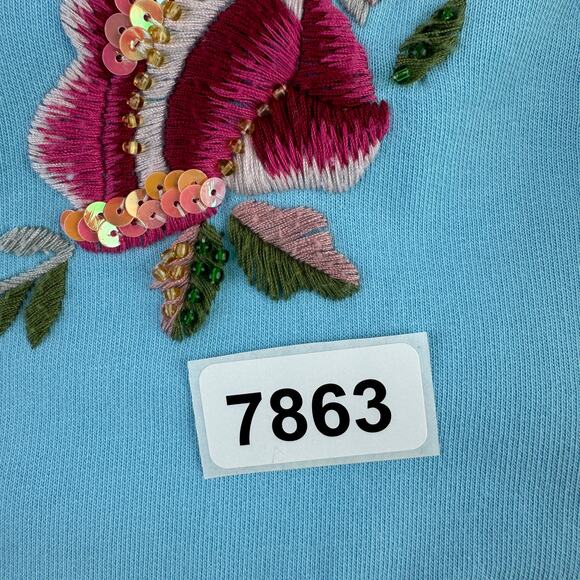 VTG Twisted Heart Blue Y2K Floral Embroidered Sequin Full Zip Jacket Size Medium - Picture 14 of 14